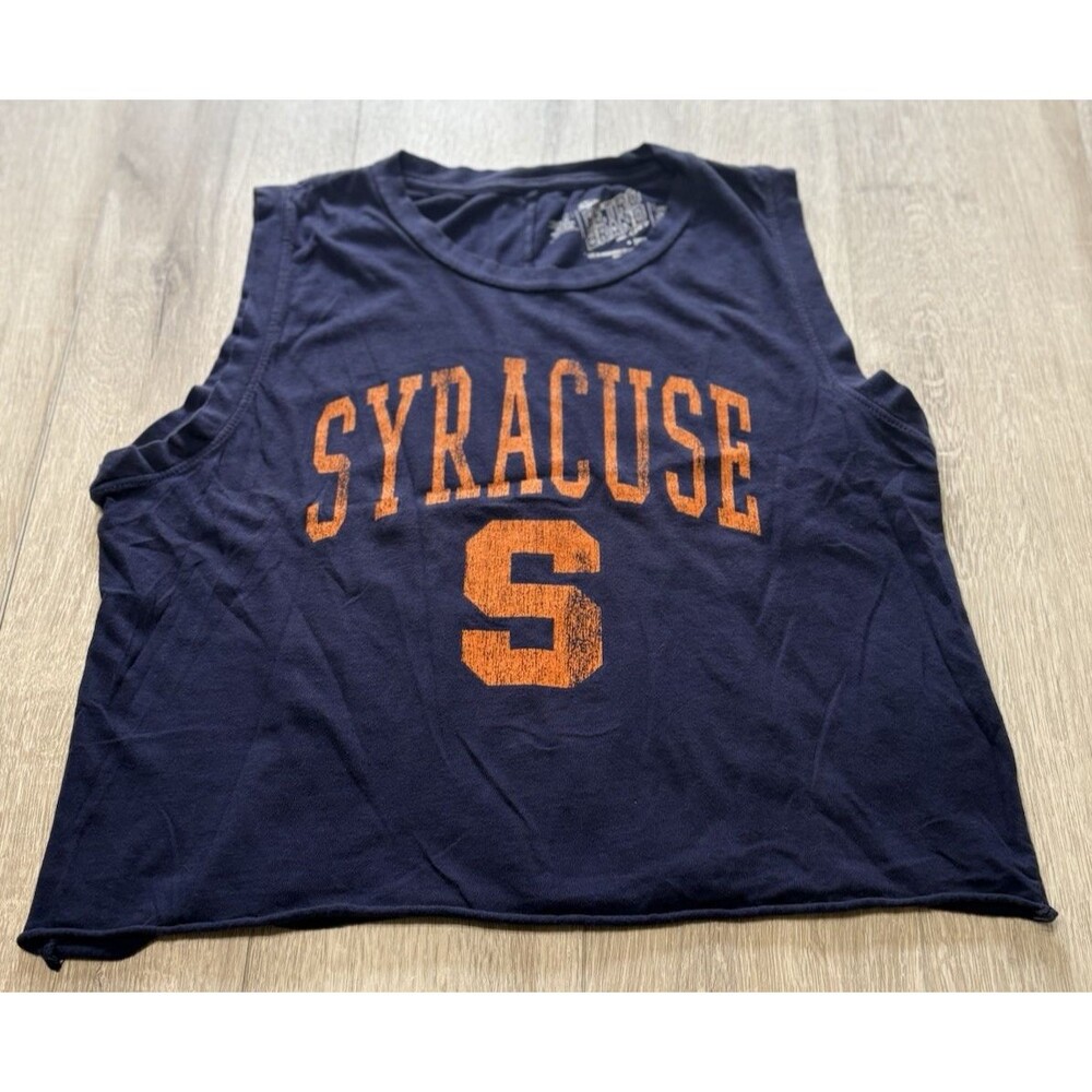 The Original Retro Brand Syracuse University Cutoff Crop Top Navy Orange Small